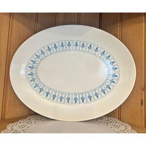 Vintage Homer Laughlin Oval Serving Platter Richelieu Fleur de Lis Blue White